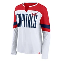 T-shirt à manches longues et col cranté pour femme Fanatics Washington Capitals Frozen blanc/rouge