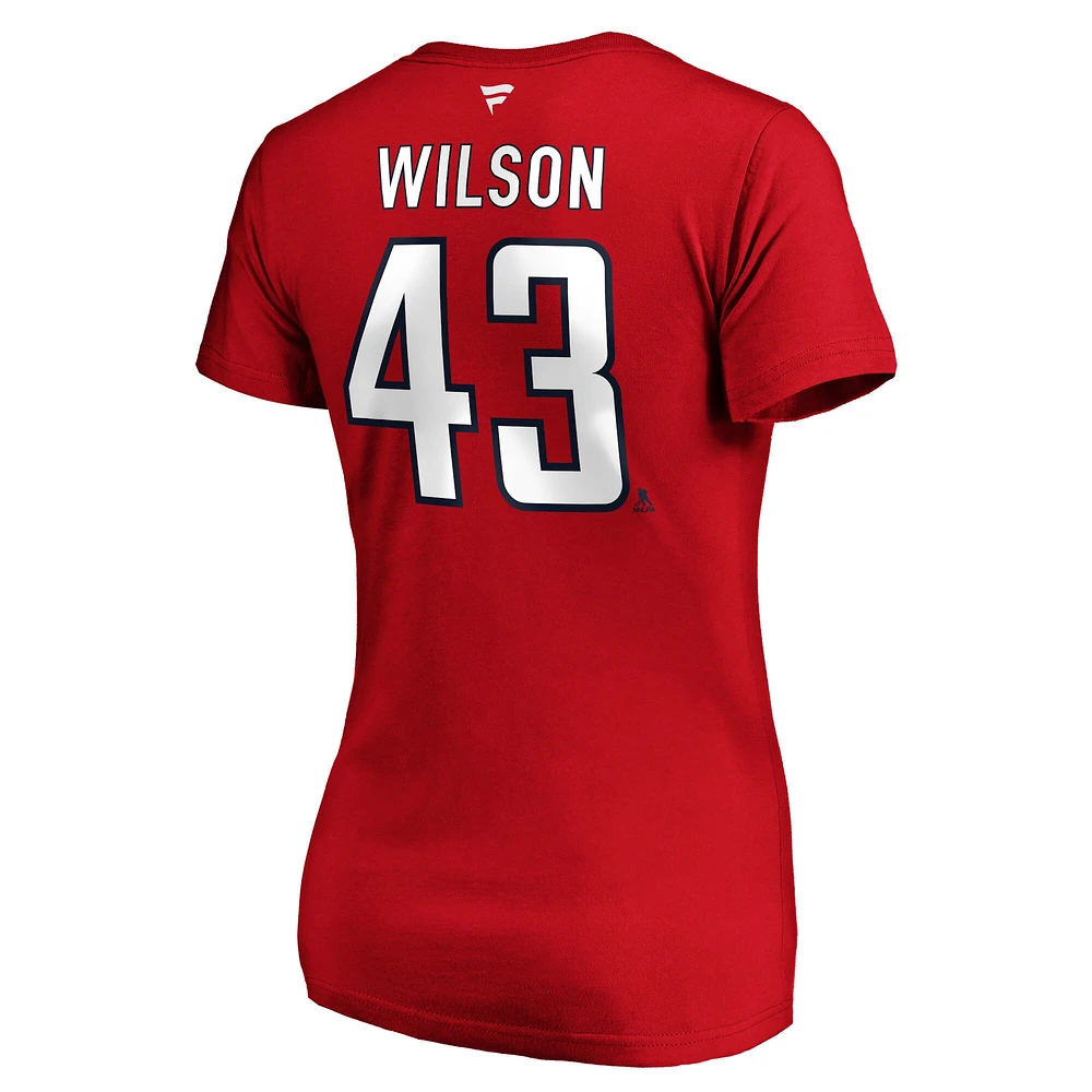 Women's Tom Wilson Red Washington Capitals Authentic Stack Name and Number V-Neck T-Shirt