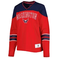 T-shirt rouge à manches longues et col en V Abigail des Washington Capitals de Tommy Hilfiger pour femme