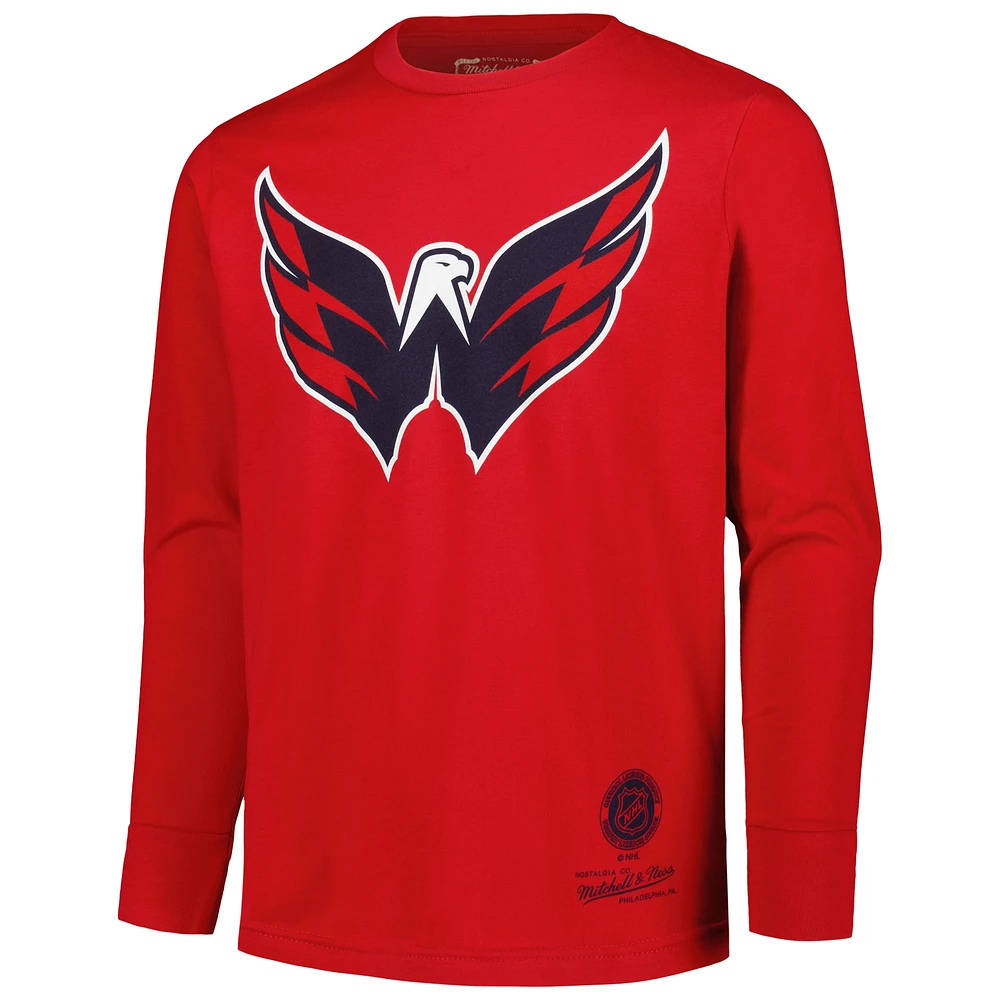 T-shirt rouge à manches longues avec logo Throwback des Capitals de Washington Mitchell & Ness pour jeunes