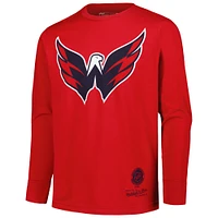 T-shirt rouge à manches longues avec logo Throwback des Capitals de Washington Mitchell & Ness pour jeunes