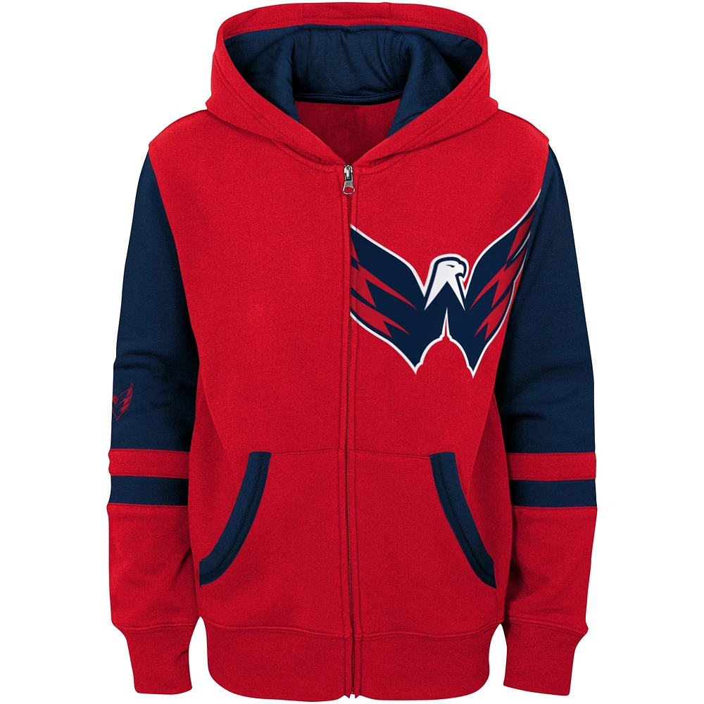 Youth Red Washington Capitals Face Off Color Block Full-Zip Hoodie