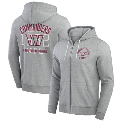 Men's Darius Rucker Collection by Fanatics Heather Gray Washington Commanders Vintage Stripe Full-Zip Hoodie