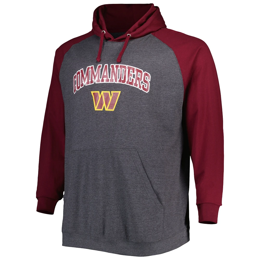 Men's Fanatics Burgundy/Heathered Charcoal Washington Football Team Big & Tall Lightweight Raglan Pullover Hoodie