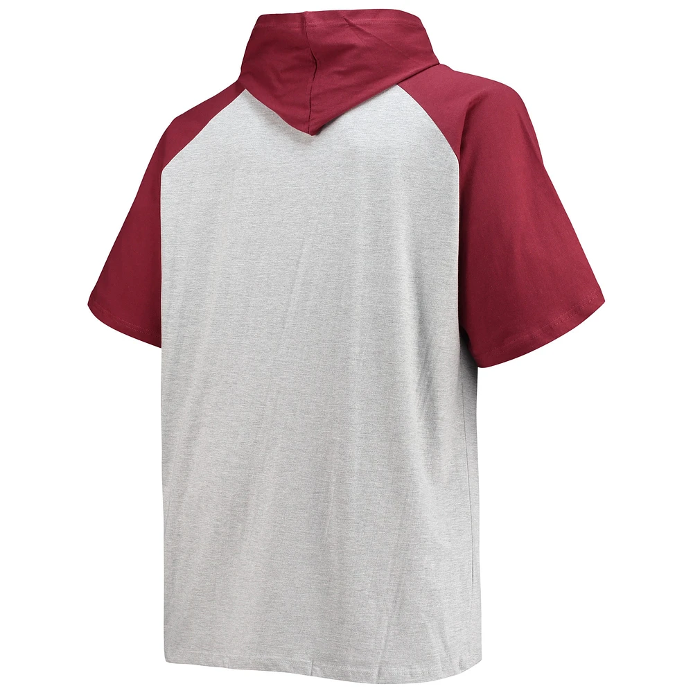 Men's Fanatics Heathered Gray/Burgundy Washington Commanders Big & Tall Raglan Pullover Short Sleeve Hoodie