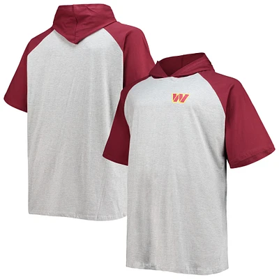 Men's Fanatics Heathered Gray/Burgundy Washington Commanders Big & Tall Raglan Pullover Short Sleeve Hoodie