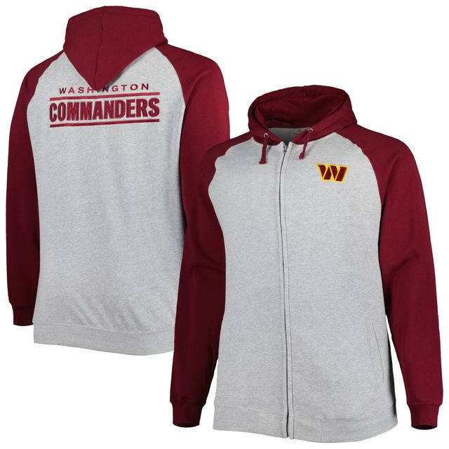 Veste à capuche raglan en molleton gris chiné pour homme Washington Commanders Big & Tall