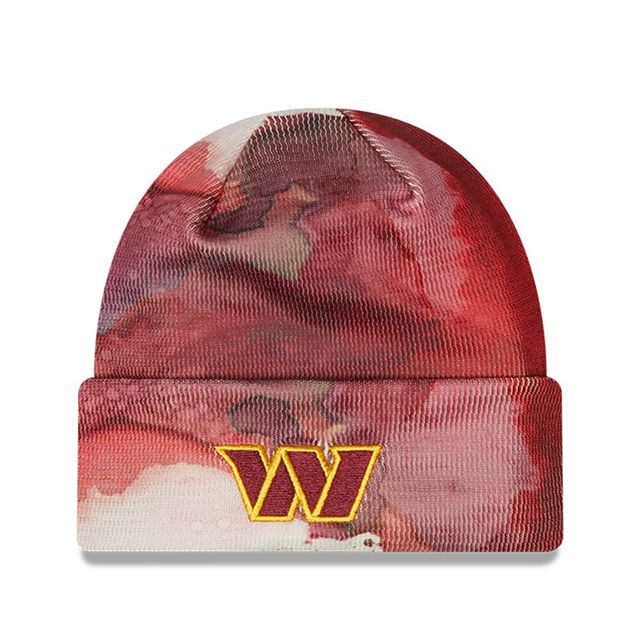 Casquette pour homme New Era bourgogne Washington Commanders 2022 Sideline - Bonnet en tricot à revers teint à l'encre