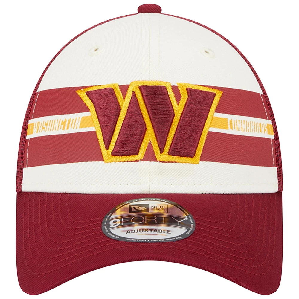 Men's New Era Cream/Burgundy Washington Commanders Team Stripe Trucker 9FORTY Snapback Hat