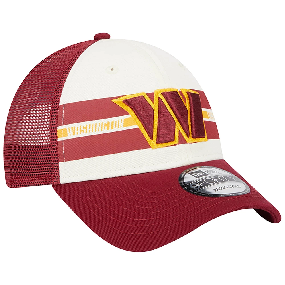 Men's New Era Cream/Burgundy Washington Commanders Team Stripe Trucker 9FORTY Snapback Hat