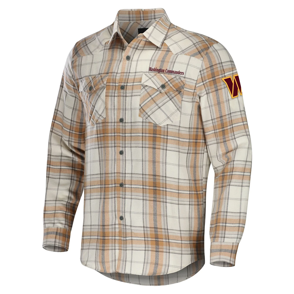 Men's NFL x Darius Rucker Collection by Fanatics Tan Washington Commanders Flannel Long Sleeve Button-Up Shirt