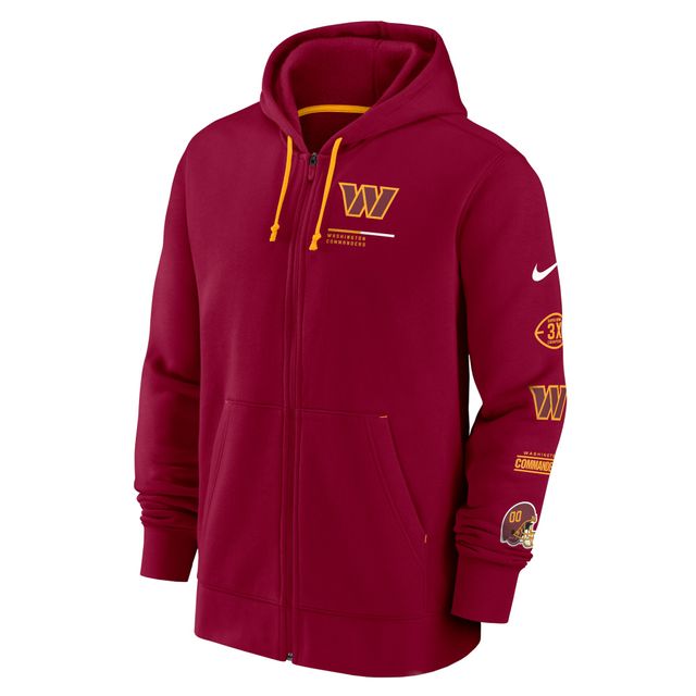 Sweat à capuche entièrement zippé Nike Washington Commanders Surrey pour homme, bourgogne
