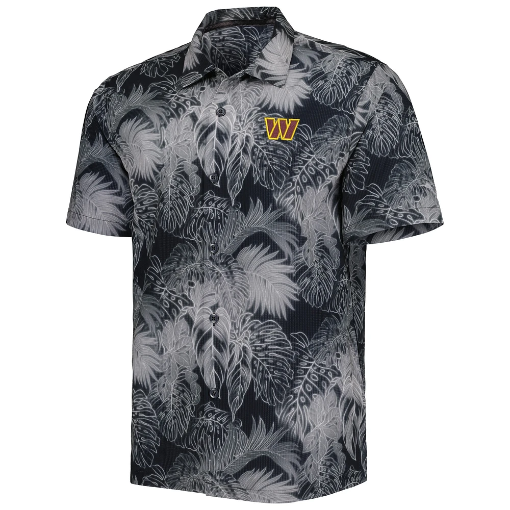 Chemise boutonnée pour homme Tommy Bahama Black Washington Commanders Big & Tall Coast Luminescent Fronds Camp IslandZone