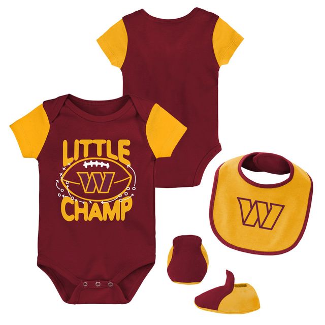 Ensemble body trois pièces avec bavoir et chaussons Washington Commanders Little Champ pour nouveau-né nourrisson, bordeaux/or