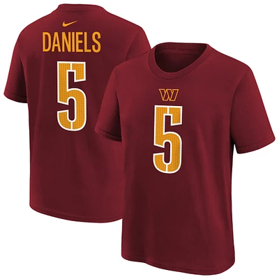 T-shirt Nike pour enfant Jayden Daniels bordeaux avec nom et numéro du joueur des Washington Commanders