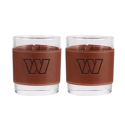 Lot de 2 verres à whisky Washington Commanders de 12 oz avec emballage en cuir
