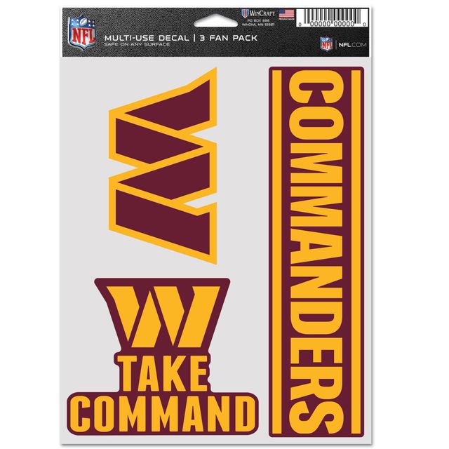 WinCraft Washington Commanders Fan - Lot de 3 autocollants multi-usages