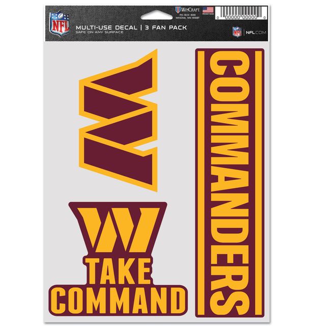 WinCraft Washington Commanders Fan - Lot de 3 autocollants multi-usages