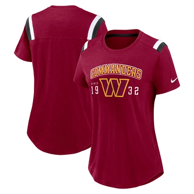 T-shirt Nike Heather Red Washington Commanders Historic Slub Fashion pour femme