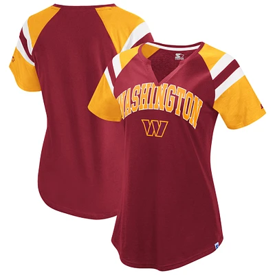T-shirt raglan à col en V Game On Notch pour femme, bordeaux, Washington Commanders