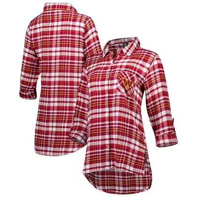 Chemise de nuit Washington Commanders Mainstay à carreaux et boutons pour femmes Concepts Sport Bordeaux