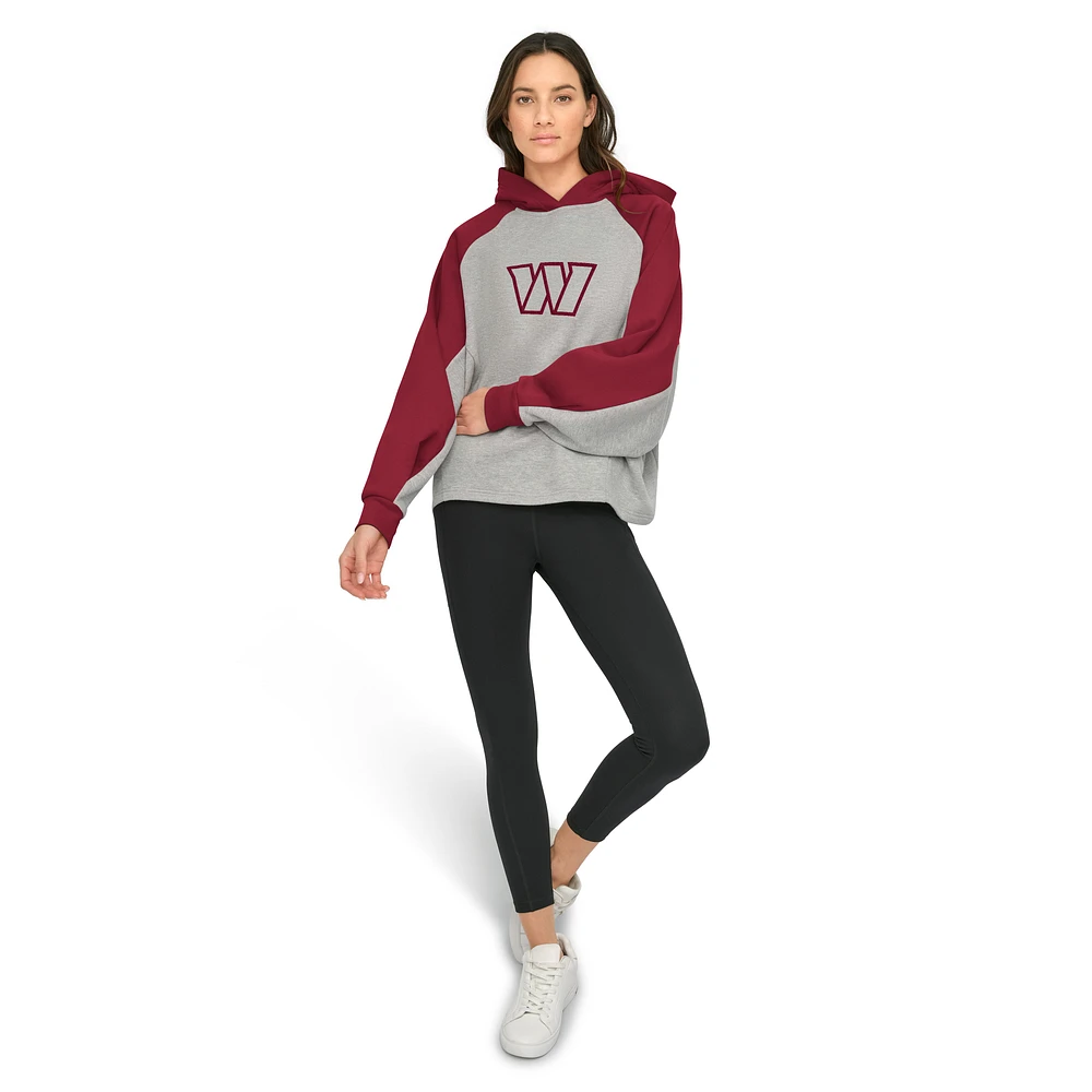 Women's DKNY Sport Gray/Burgundy Washington Commanders Joy Cropped Raglan Pullover Hoodie