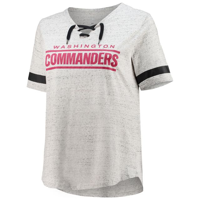 T-shirt à lacets et col en V pour femmes, gris chiné, Washington Commanders, grande taille