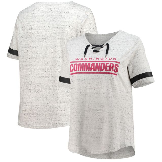 T-shirt à lacets et col en V pour femmes, gris chiné, Washington Commanders, grande taille