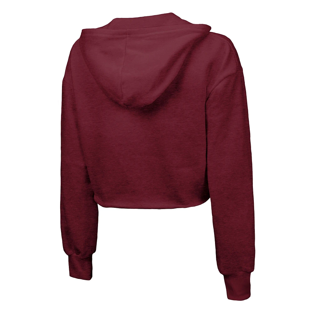 Women's Majestic Threads Burgundy Washington Commanders Bling Tri-Blend Cropped Pullover Hoodie