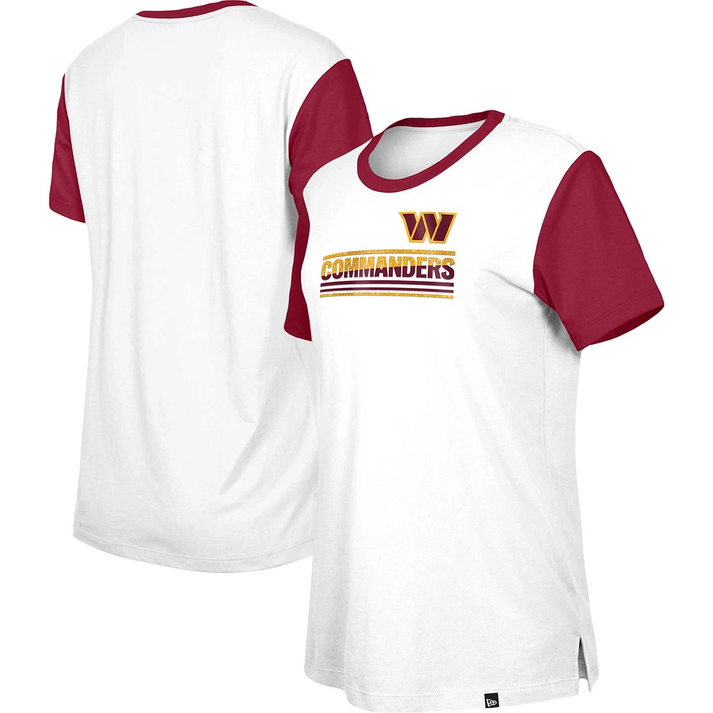 T-shirt pour femme New Era blanc/bourgogne Washington Commanders Third Down Colorblock