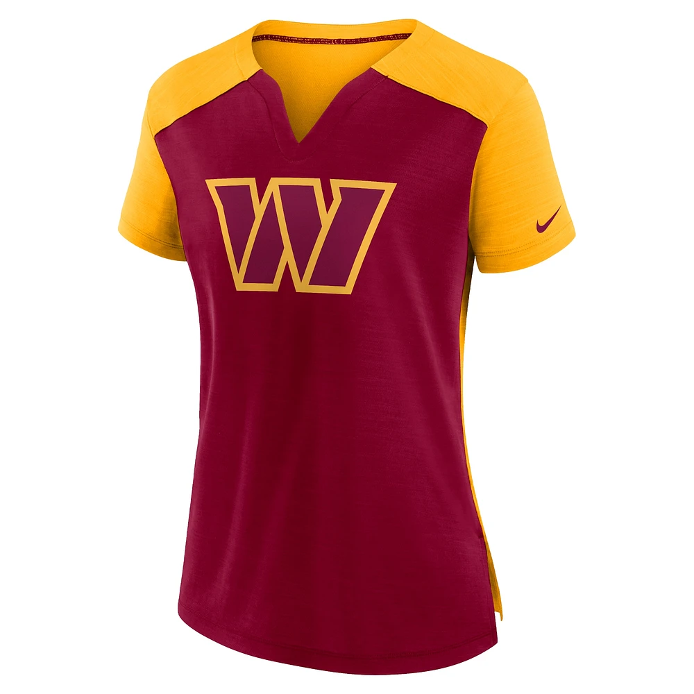 Women's Nike Burgundy/Gold Washington Commanders Impact Exceed Performance Notch Neck T-Shirt