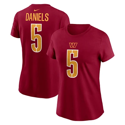 T-shirt Nike pour femme Jayden Daniels bordeaux avec nom et numéro des Washington Commanders