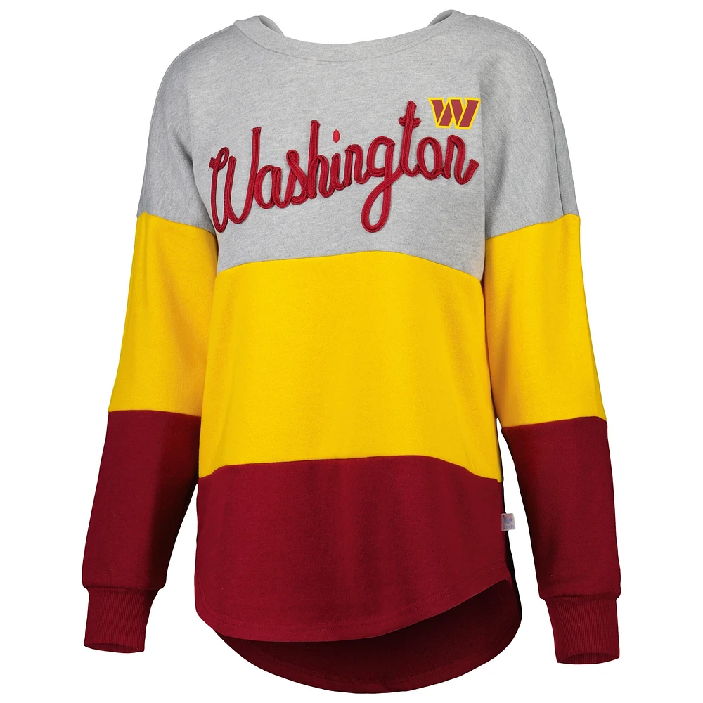 Sweat-shirt pour femme Touch Heather Grey/Bourgogne Washington Commanders Outfield Deep V-Back Waist Length Pullover
