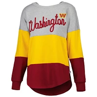 Sweat-shirt pour femme Touch Heather Grey/Bourgogne Washington Commanders Outfield Deep V-Back Waist Length Pullover