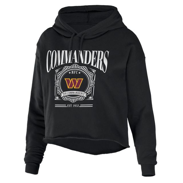 Women's WEAR by Erin Andrews Black Washington Commanders Sweat à capuche court en molleton éponge