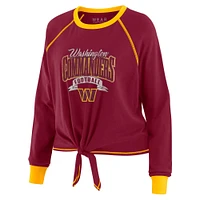 Women's WEAR by Erin Andrews Burgundy/Gold Washington Commanders Plus Tie-Front Long Sleeve Top