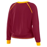 Women's WEAR by Erin Andrews Burgundy/Gold Washington Commanders Plus Tie-Front Long Sleeve Top
