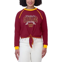 Women's WEAR by Erin Andrews Burgundy/Gold Washington Commanders Plus Tie-Front Long Sleeve Top