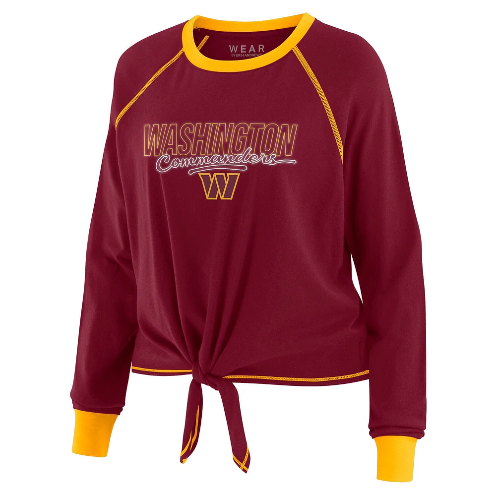 Women's WEAR by Erin Andrews Burgundy Washington Commanders Tie-Front Long Sleeve T-Shirt