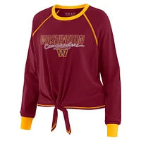 Women's WEAR by Erin Andrews Burgundy Washington Commanders Tie-Front Long Sleeve T-Shirt