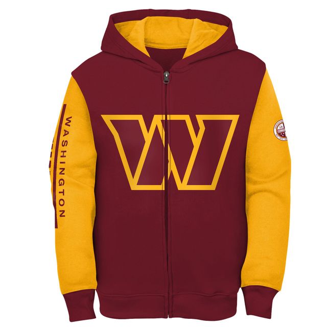 Sweat à capuche entièrement zippé bordeaux/or Washington Commanders pour jeune
