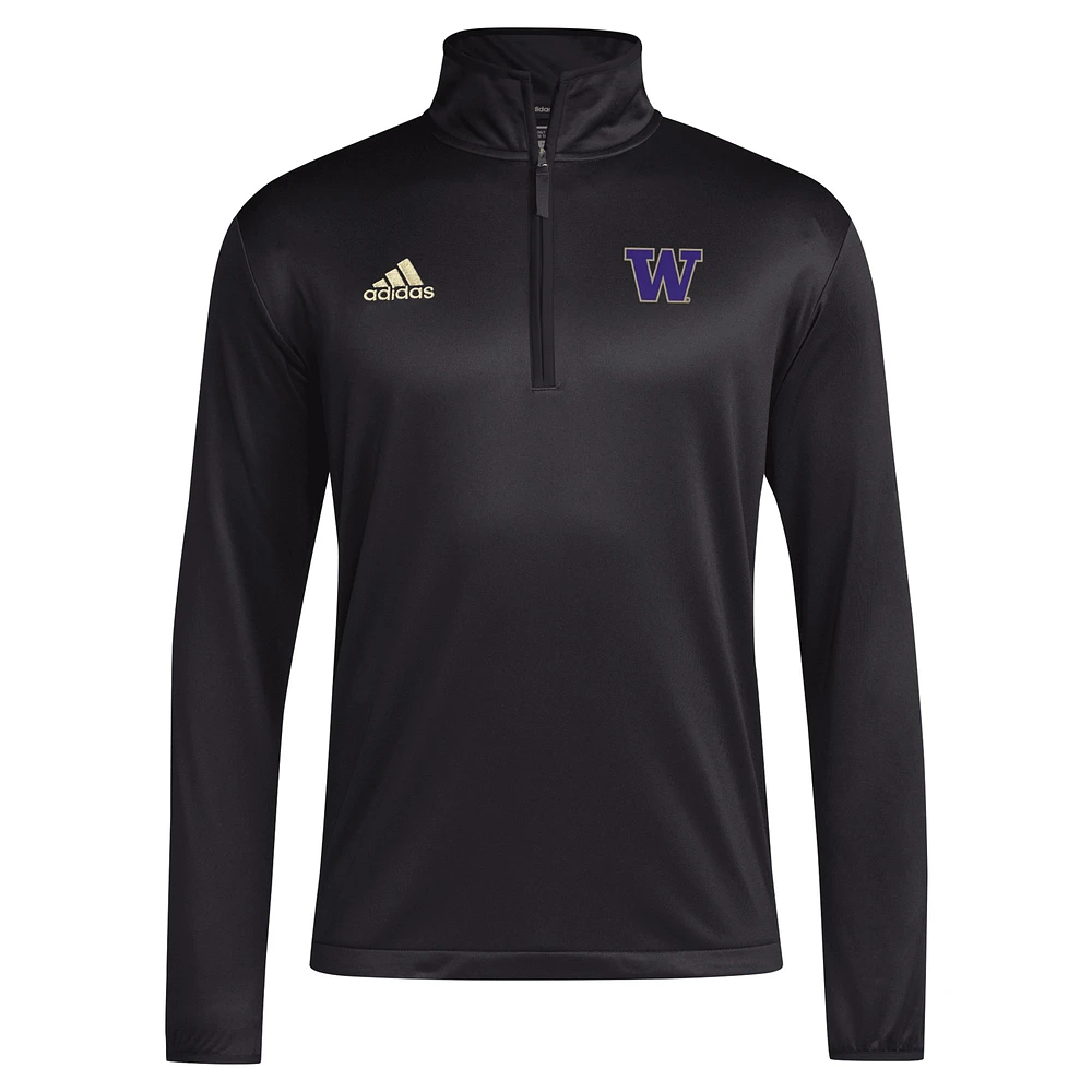 Haut adidas noir à glissière quart de tour pour homme Washington Huskies 2024 Coaches Sideline