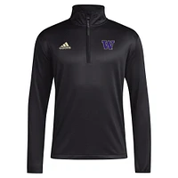 Haut adidas noir à glissière quart de tour pour homme Washington Huskies 2024 Coaches Sideline