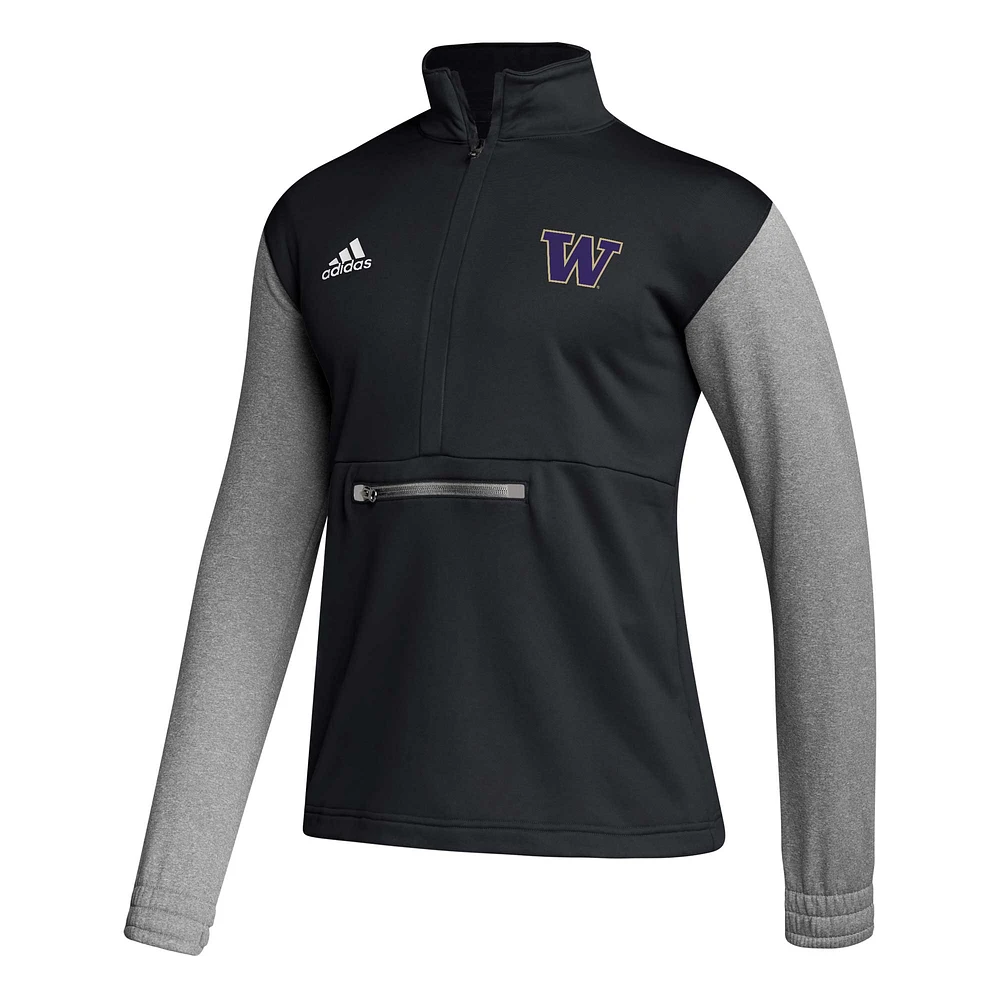 Men's adidas Black Washington Huskies Sideline AEROREADY Half-Zip Top