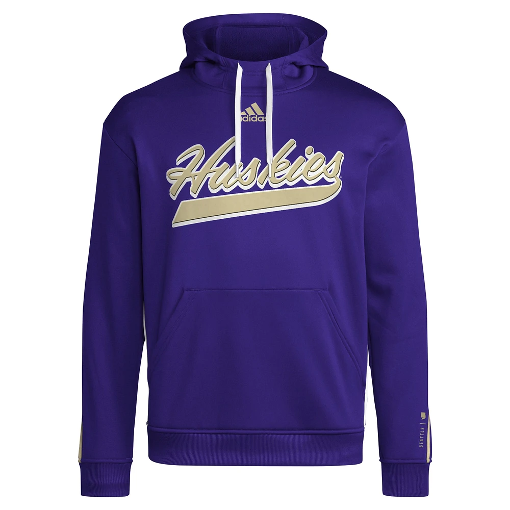 Men's adidas Purple Washington Huskies 2024 Sideline Travel Pullover Hoodie