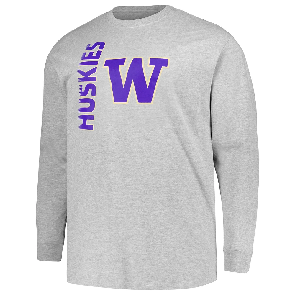 Men's Champion Heather Gray Washington Huskies Big & Tall Mascot Long Sleeve T-Shirt