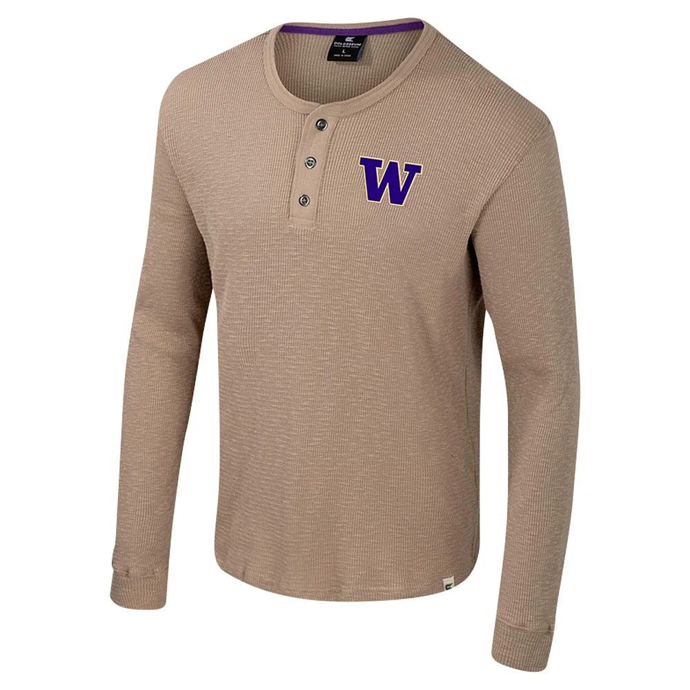 Men's Colosseum  Tan Washington Huskies Great Outdoors Henley Long Sleeve Shirt
