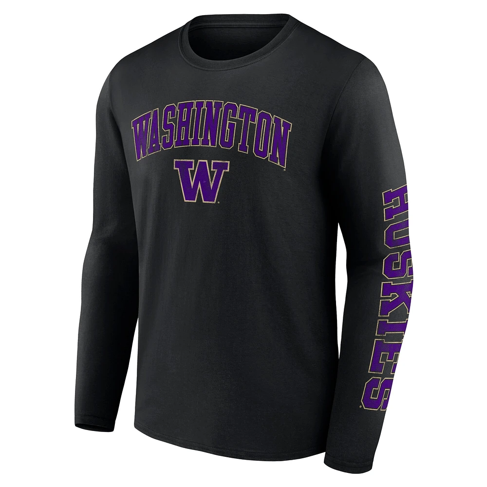 T-shirt noir à manches longues avec logo en détresse des Washington Huskies Fanatics pour hommes