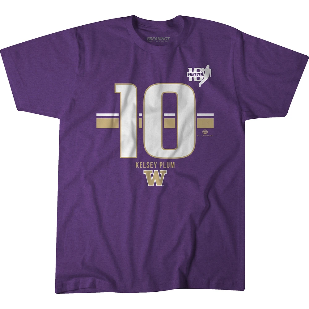T-shirt unisexe à rayures avec nom et numéro BreakingT Kelsey Plum Purple Washington Huskies