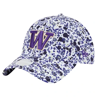 Casquette ajustable Blooming 9TWENTY blanche des Washington Huskies de New Era pour femme